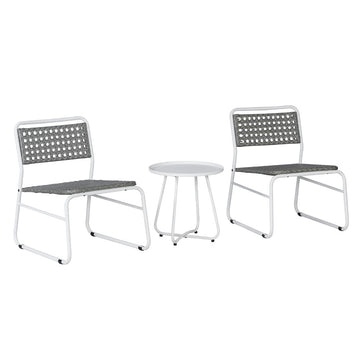 Freja 3-Piece Mid-Century Modern Faux Rattan Conversation Outdoor Patio Set - JONATHAN Y
